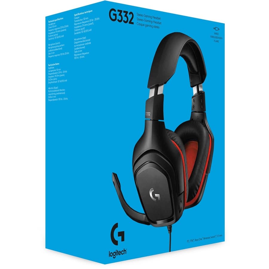 Logitech G332 wired stereo gaming headset with leatherette ear pads and boom microphone