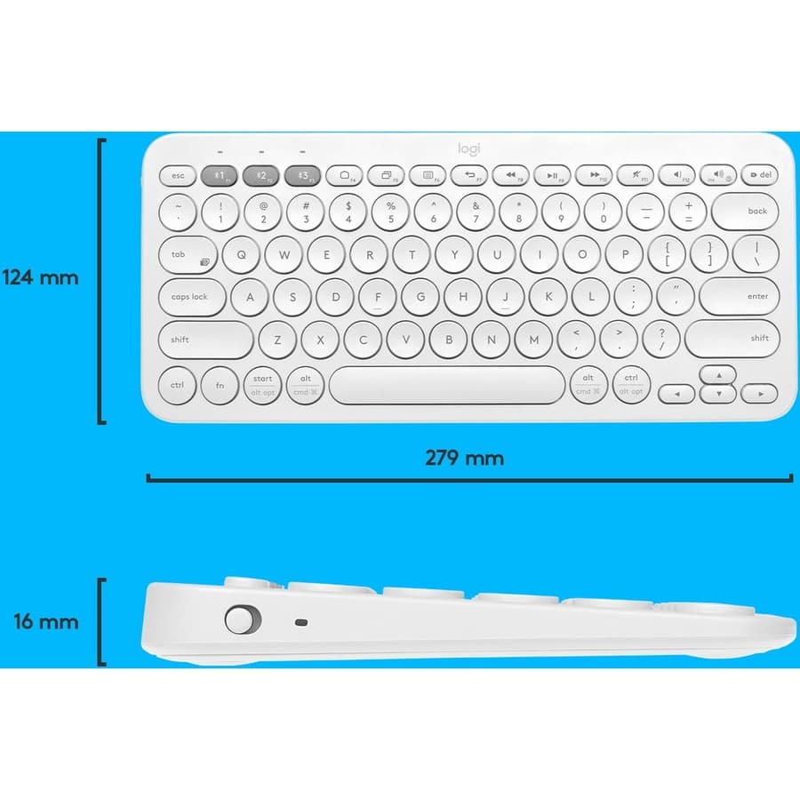 Logitech K380 multi-device Bluetooth keyboard in off-white with slim compact design