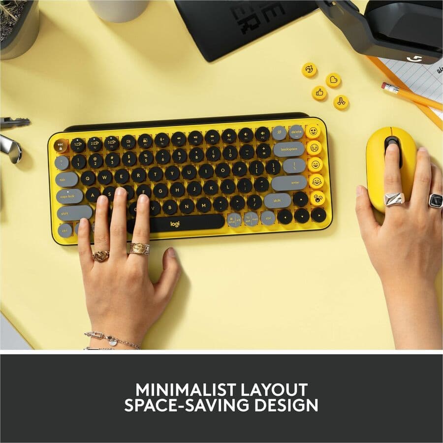 Logitech POP Keys wireless mechanical keyboard in yellow with dedicated emoji keys