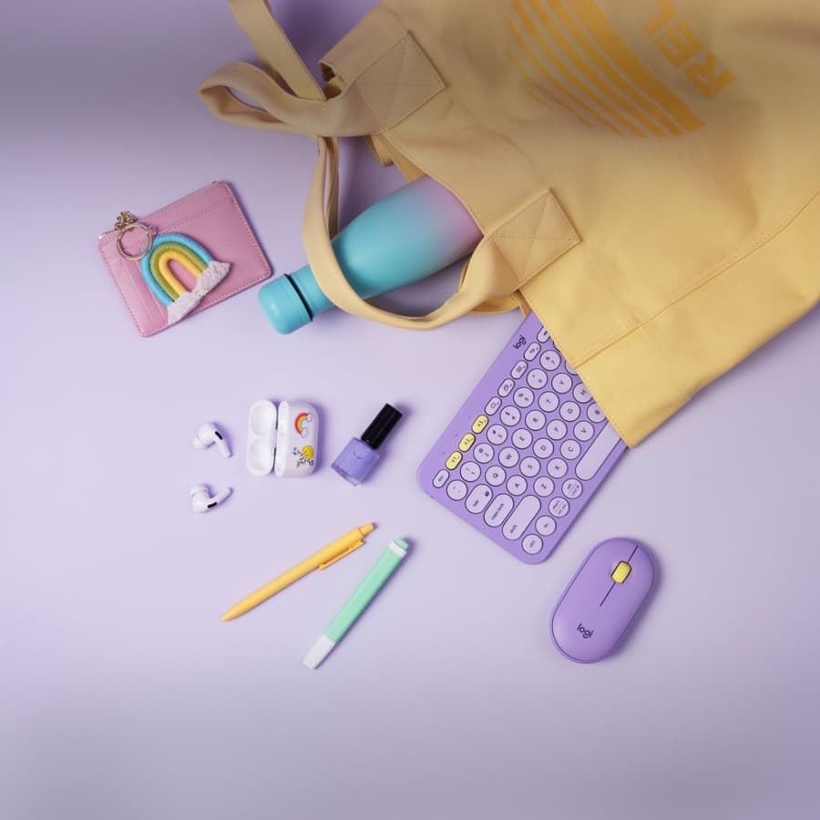 Logitech K380 multi-device Bluetooth keyboard in Lavender Lemonade color