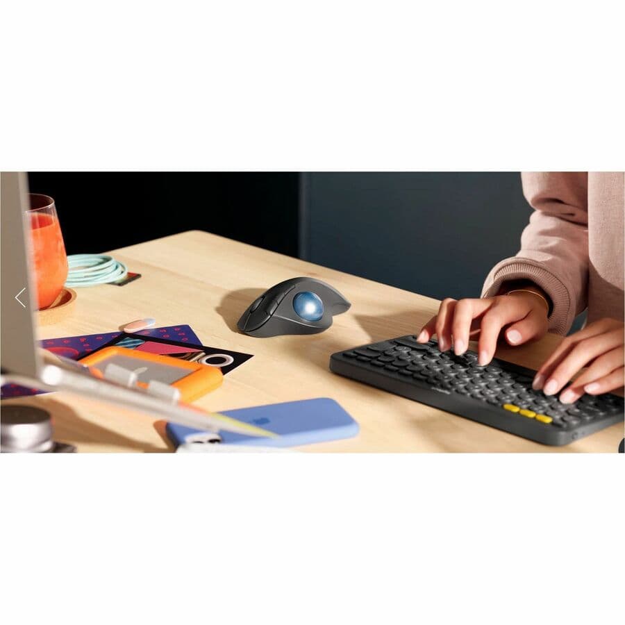 Logitech ERGO M575 wireless trackball mouse in black for ergonomic desktop navigation