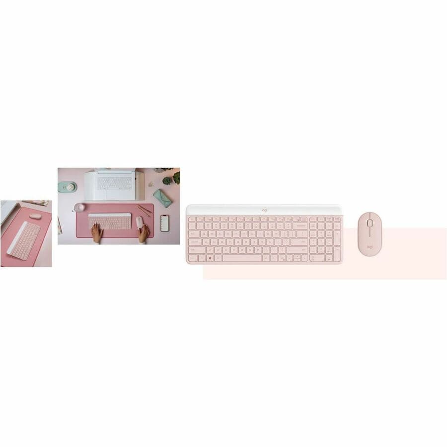 Logitech MK470 slim wireless keyboard and mouse combo in Rose for compact workspaces