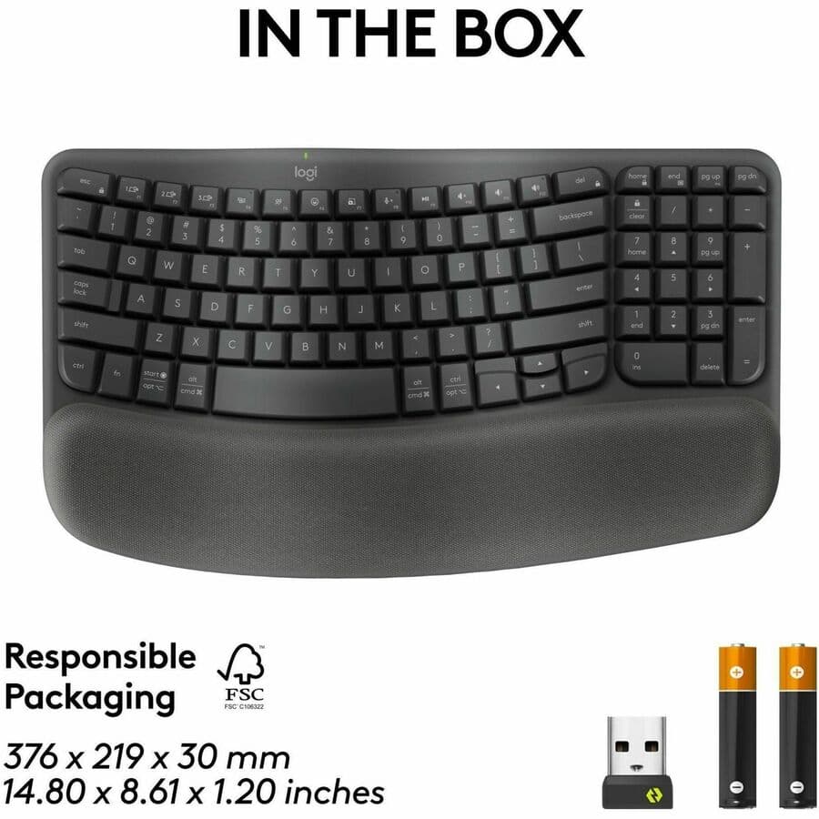 Logitech Wave Keys for Business wireless ergonomic keyboard in brown box packaging
