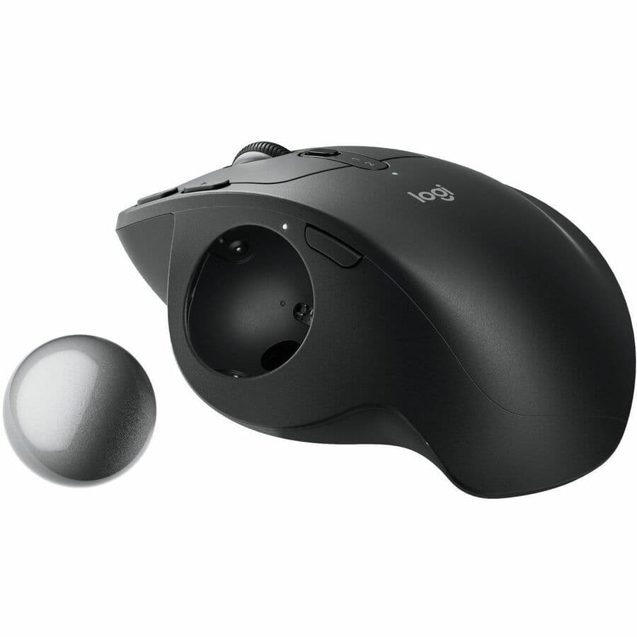 Logitech MX ERGO S advanced wireless trackball mouse in gray with ergonomic thumb control