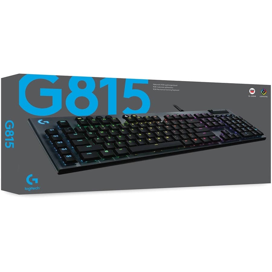 Logitech G815 RGB mechanical gaming keyboard with linear switches and low-profile wired design