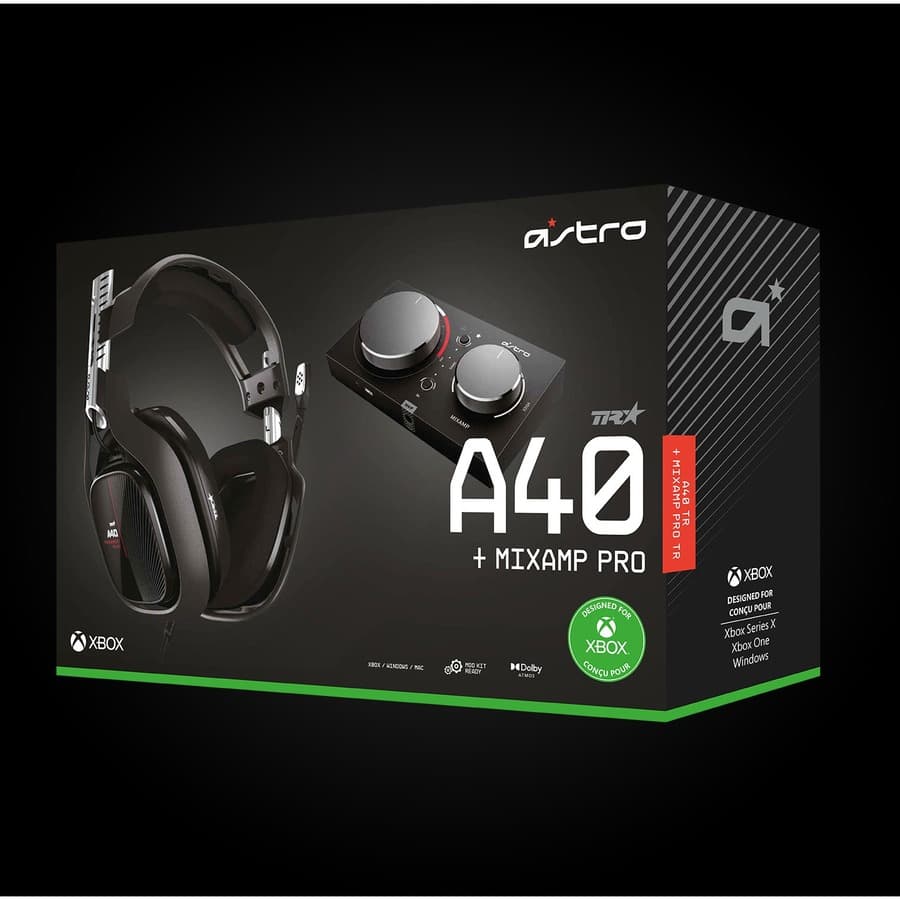 Logitech A40 TR headset with MixAmp Pro TR for Xbox, wired 3.5 mm connection and detachable microphone