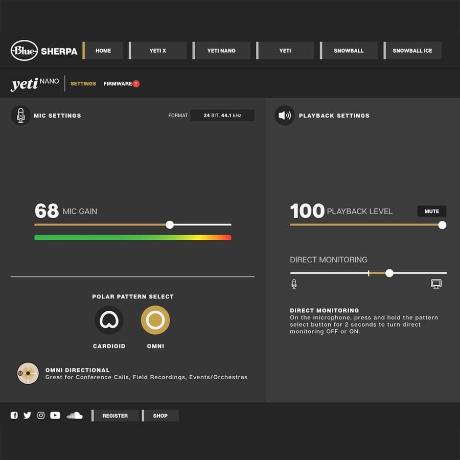 Blue Yeti Nano USB desktop microphone in vivid blue finish