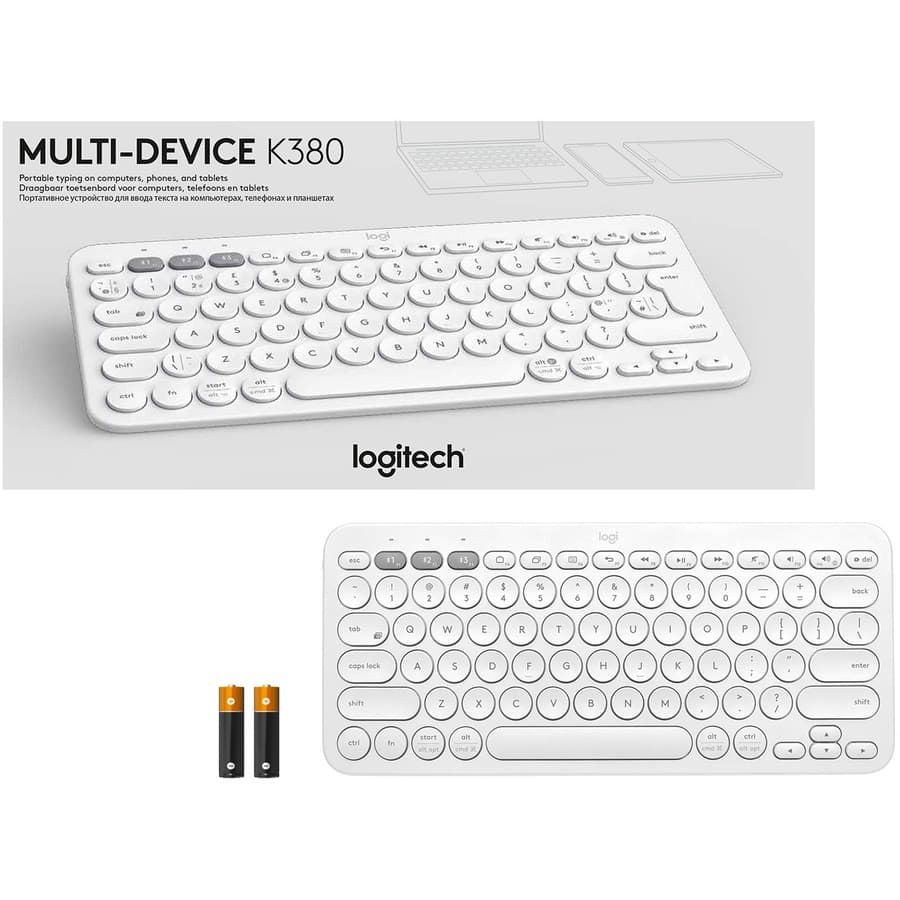 Logitech K380 multi-device Bluetooth keyboard in off-white with slim compact design