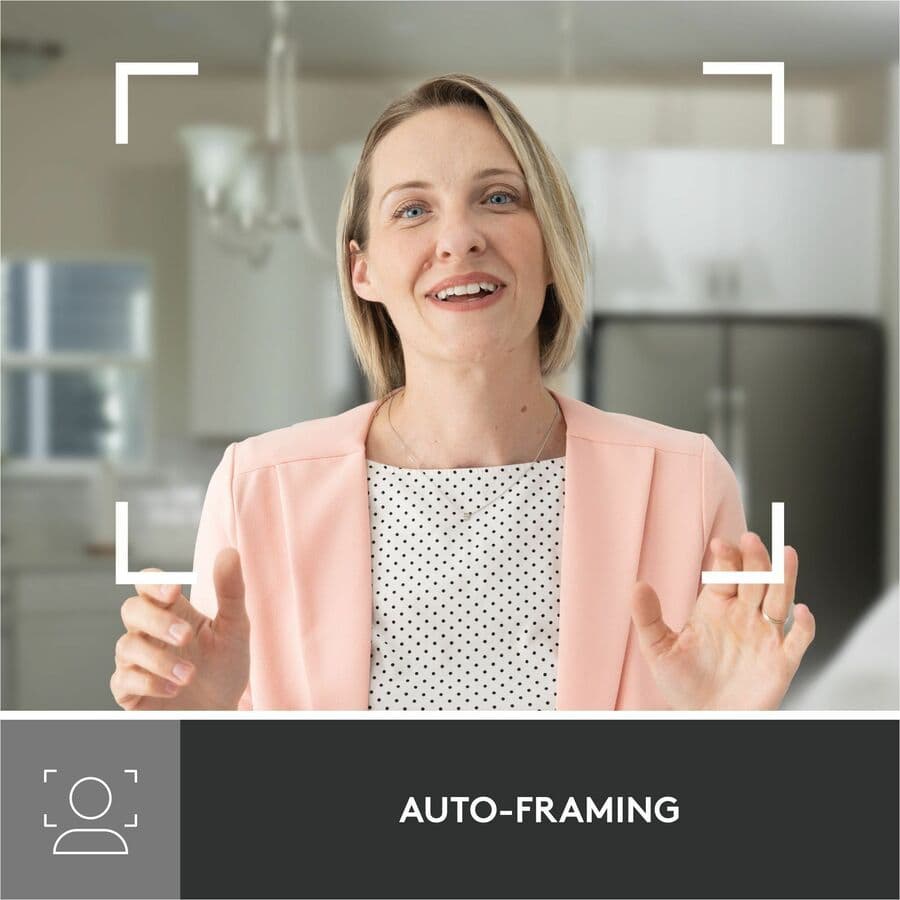 Logitech Brio 500 1080p webcam in off white with wide field of view and privacy shutter