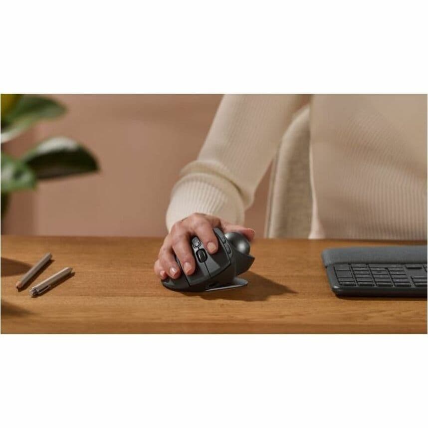 Logitech MX ERGO S advanced wireless trackball mouse in gray with ergonomic thumb control