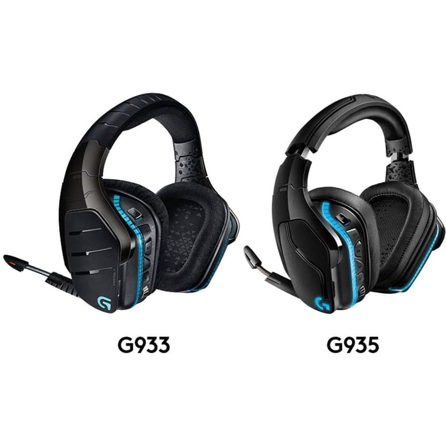 Logitech G935 Wireless LIGHTSYNC headset with over-ear cups, boom microphone, and wireless connectivity