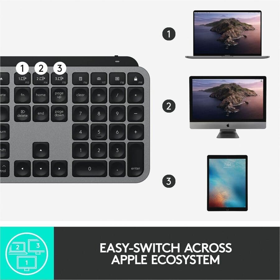 Logitech MX Keys for Mac Space Grey wireless keyboard with low-profile keys and smart backlighting