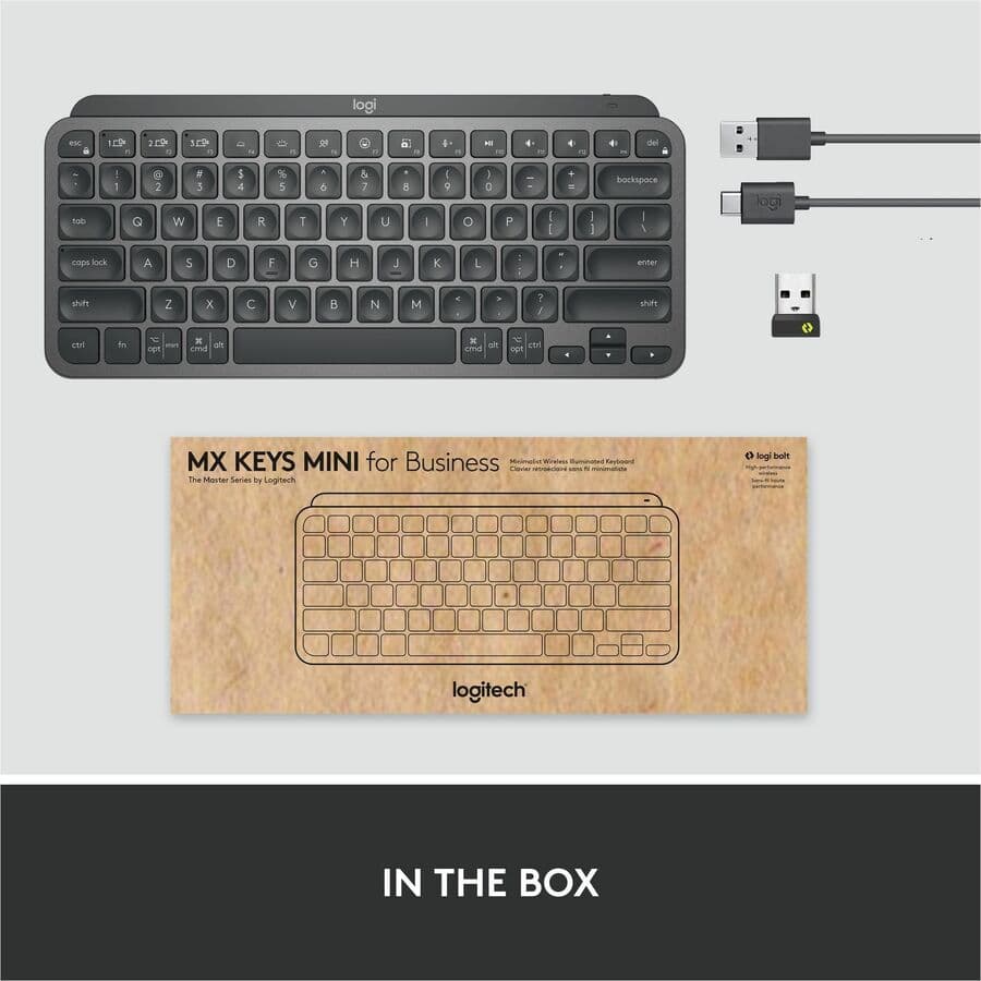 Logitech MX Keys Mini for Business Bolt wireless compact keyboard in Graphite