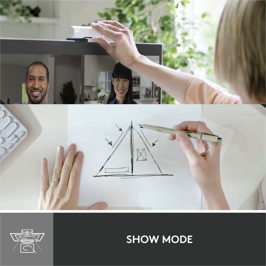 Logitech Brio 500 1080p webcam in off white with wide field of view and privacy shutter