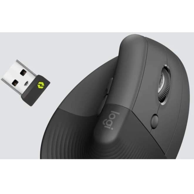 Logitech Lift vertical ergonomic wireless mouse in graphite for right-handed business use