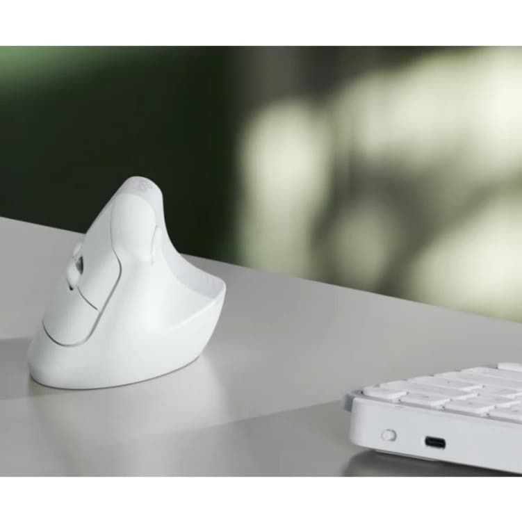 Logitech Lift Vertical Ergo Mouse Business in off white with vertical ergonomic shape