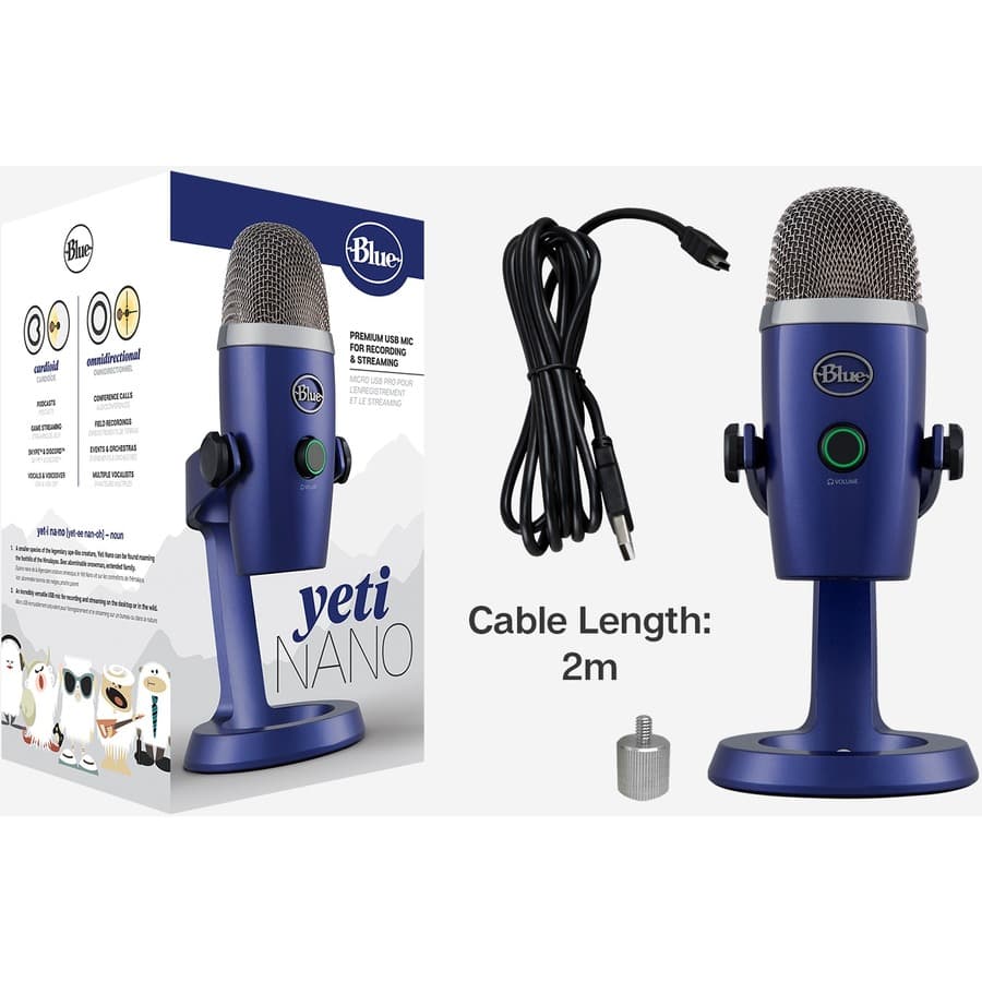 Blue Yeti Nano USB desktop microphone in vivid blue finish