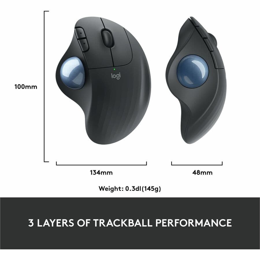 Logitech ERGO M575 wireless trackball mouse in black for ergonomic business use