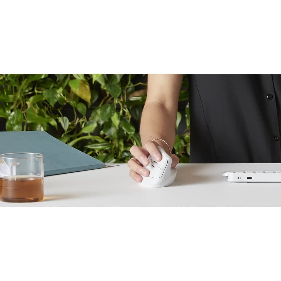 Logitech Lift Vertical Ergo Mouse Business in off white with vertical ergonomic shape