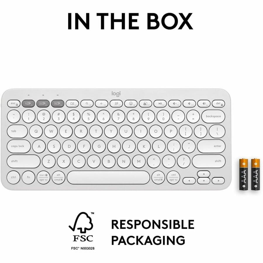 Logitech K380 Wireless Pebble 2 keyboard in Tonal White, compact Bluetooth keyboard