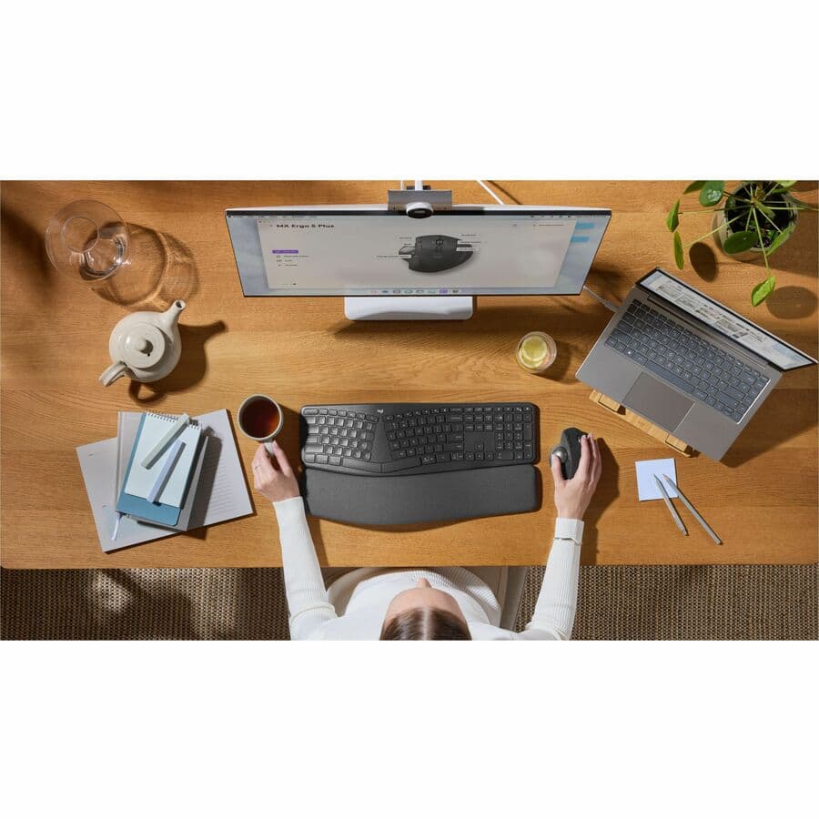 Logitech MX Ergo S graphite wireless ergonomic trackball mouse with dual Bluetooth and 2.4 GHz connectivity