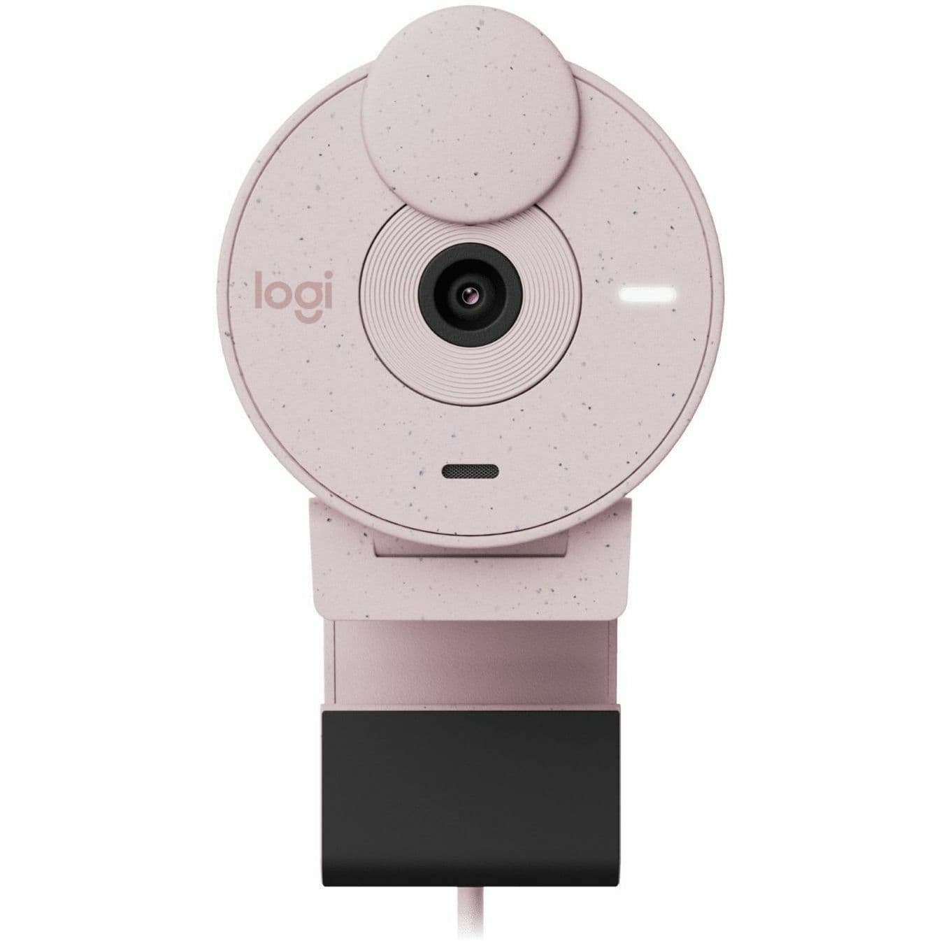 Logitech BRIO 305 Rose 1080p USB-C webcam mounted on a laptop display