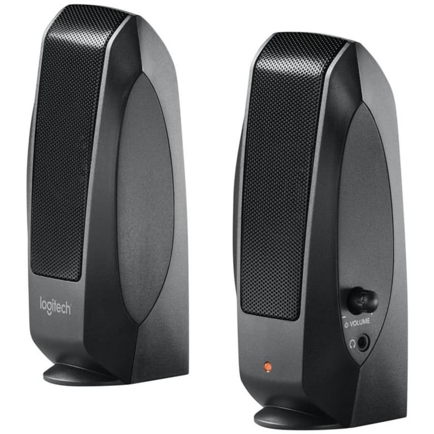 Logitech LA S120 2.0 desktop speakers in brown box packaging for USB-powered PC audio