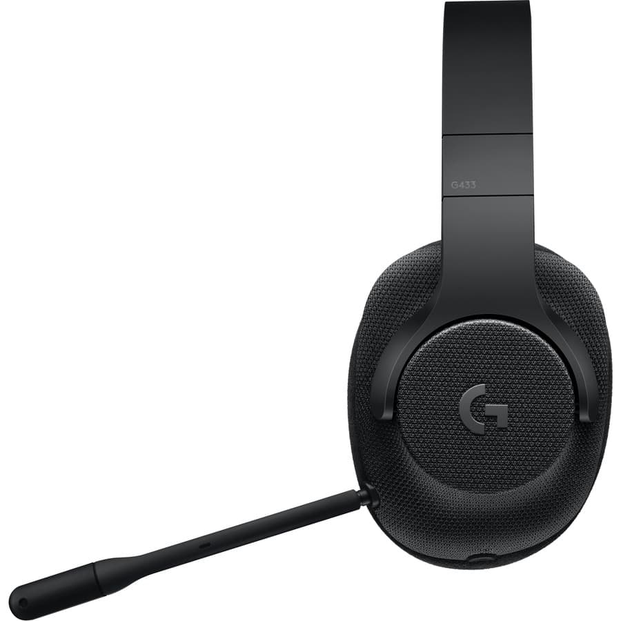 Logitech G433 black wired gaming headset with over-ear cups and boom microphone