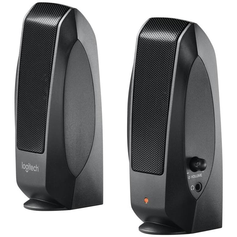 Logitech LA S120 2.0 desktop speakers in brown box packaging for USB-powered PC audio