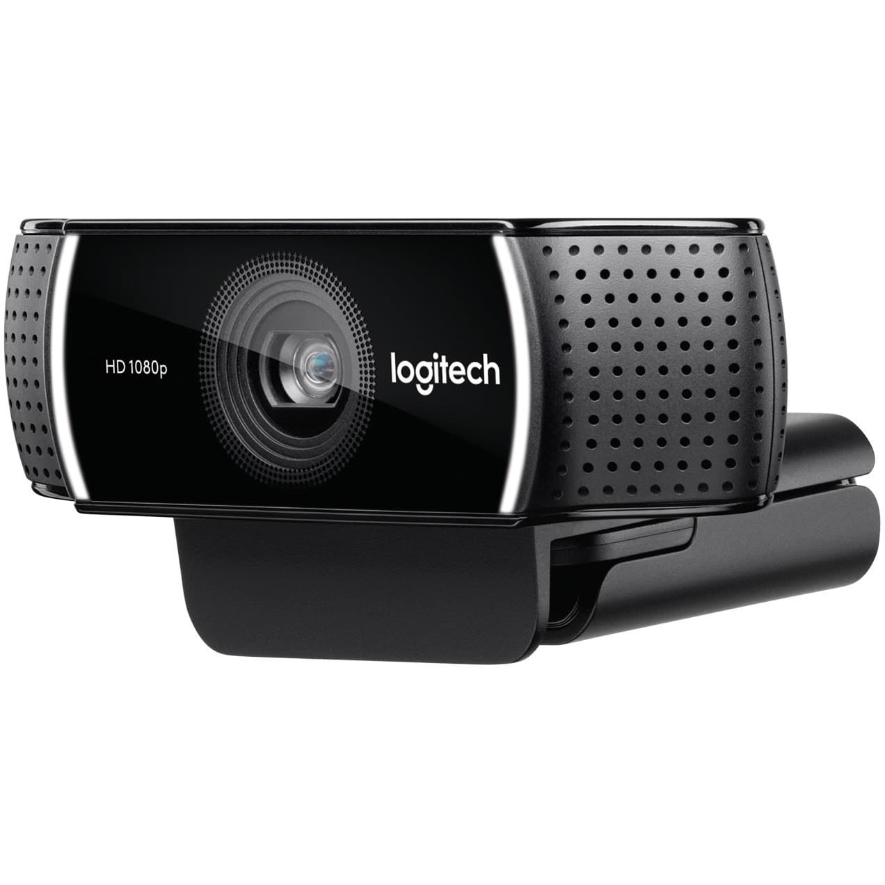 Logitech C922 Pro Stream Webcam with clip mount, dual microphones, and 1080p video