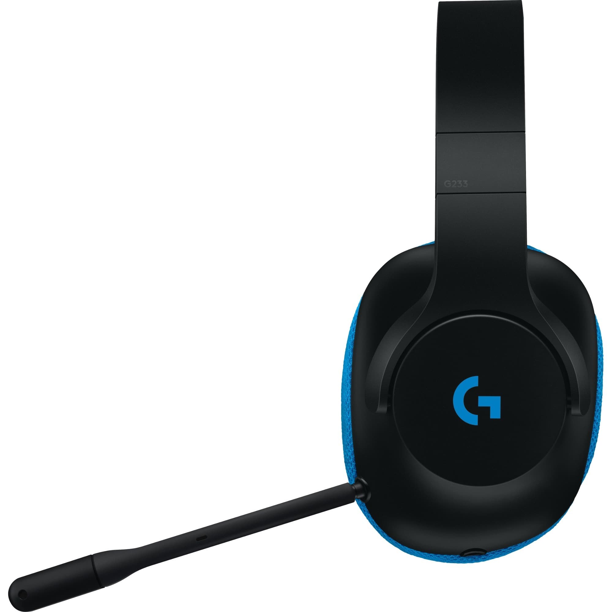 Logitech G233 black wired gaming headset with over-ear cups and boom microphone