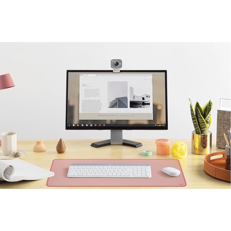 Logitech MK470 Slim Wireless Keyboard and Mouse Combo in white with ultra-thin keyboard and compact mouse