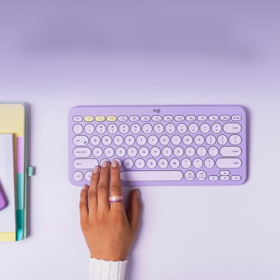Logitech K380 multi-device Bluetooth keyboard in Lavender Lemonade color