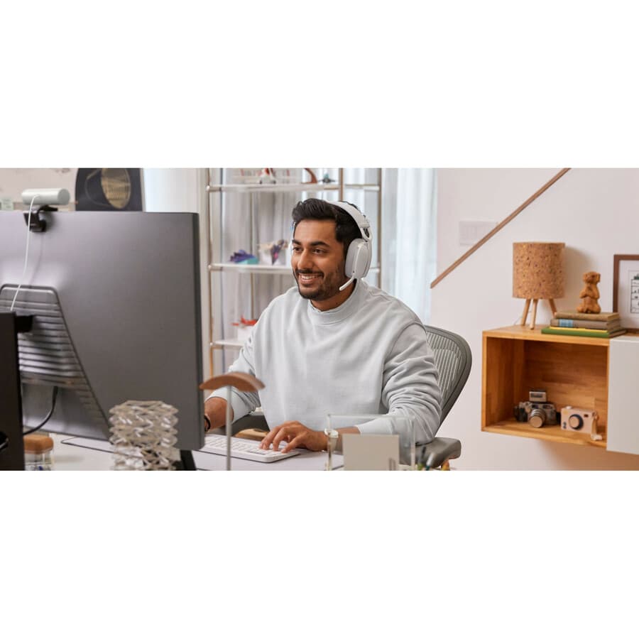 Logitech Zone Vibe 100 off white wireless over-ear headset with boom microphone