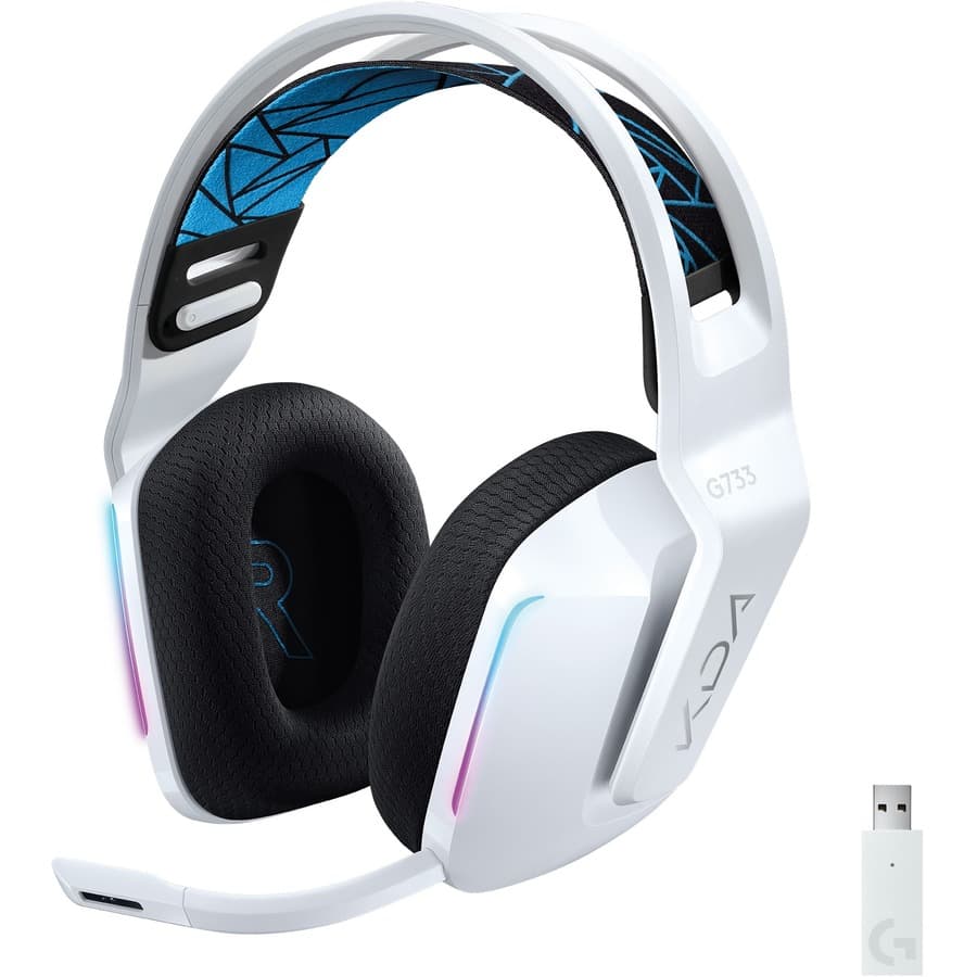 Logitech G733 LIGHTSPEED wireless gaming headset with detachable microphone and over-the-head design
