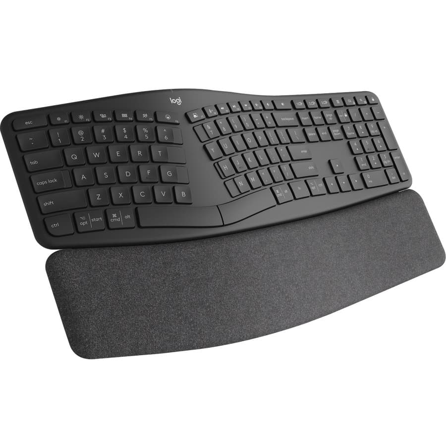 Logitech ERGO K860 Business ergonomic wireless keyboard in graphite with split layout and palm rest