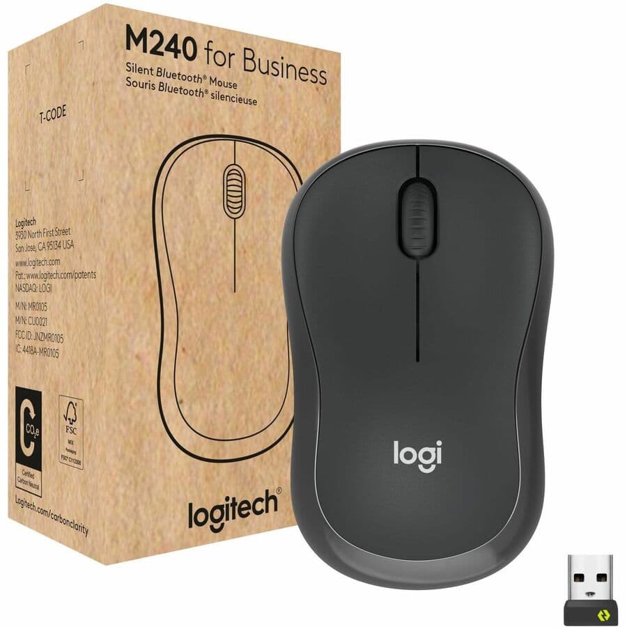 Logitech M240 Wireless Mouse — Graphite, 2.4 GHz, 1,000 dpi | USB Receiver, Business