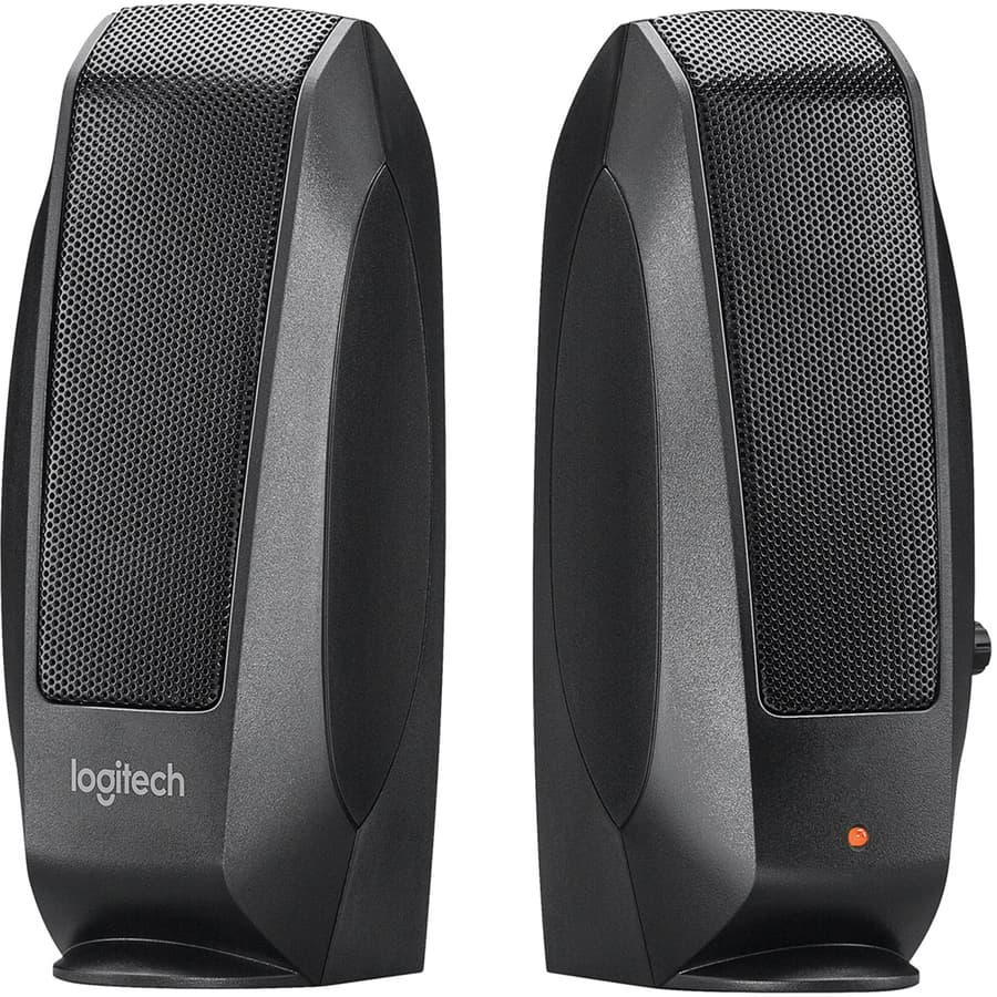 Logitech LA S120 2.0 desktop speakers in brown box packaging for USB-powered PC audio