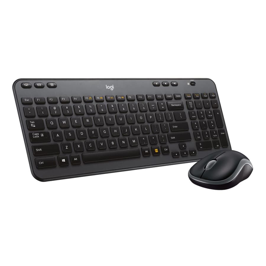 Logitech MK360 wireless keyboard and mouse set in black and beige with USB receiver