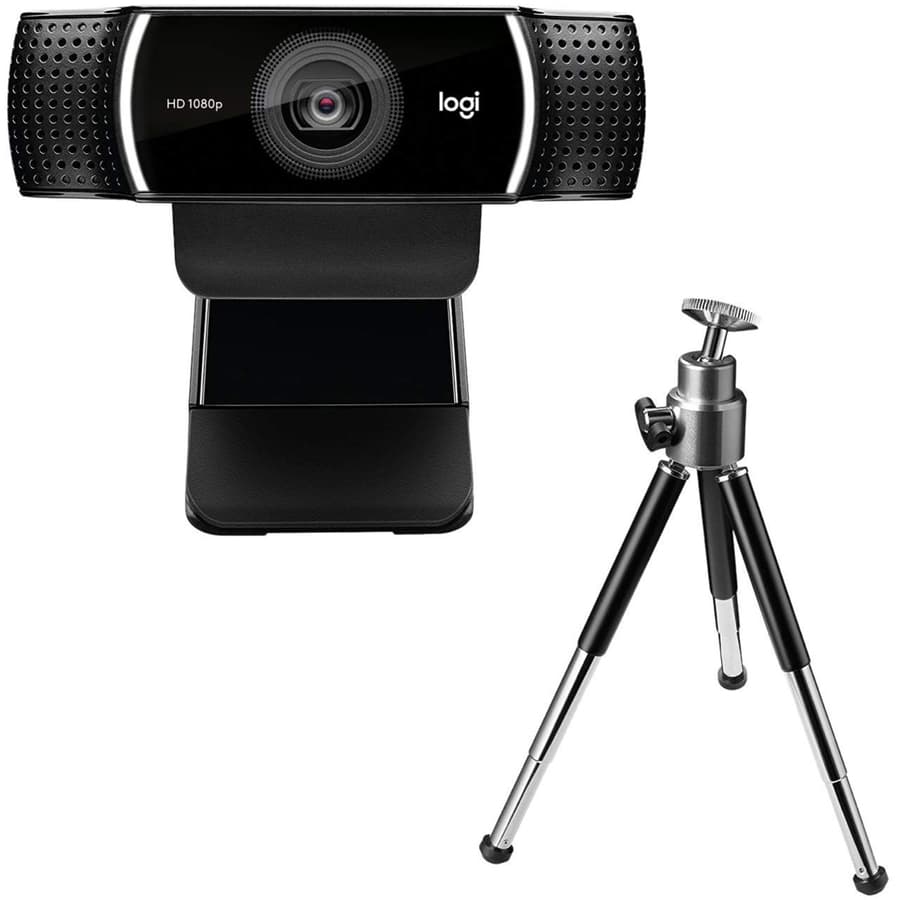 Logitech C922 Pro Stream Webcam with clip mount, dual microphones, and 1080p video
