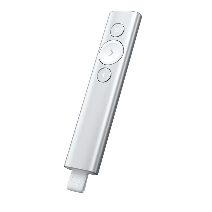 Logitech Spotlight presentation remote in silver for slide navigation up to 100 ft away