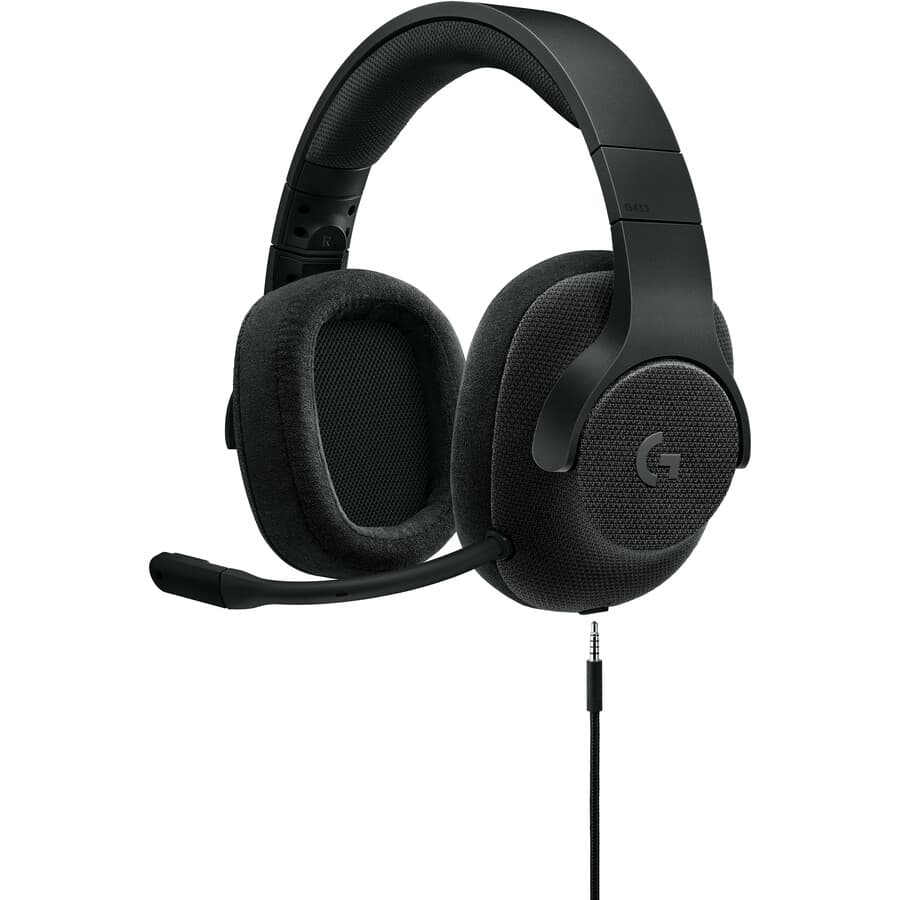Logitech G433 black wired gaming headset with over-ear cups and boom microphone
