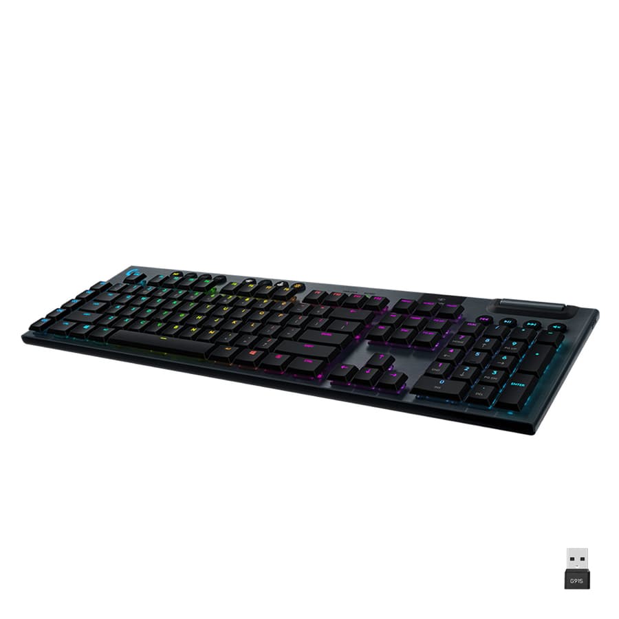 Logitech G915 wireless mechanical gaming keyboard with low-profile linear switches and RGB backlighting