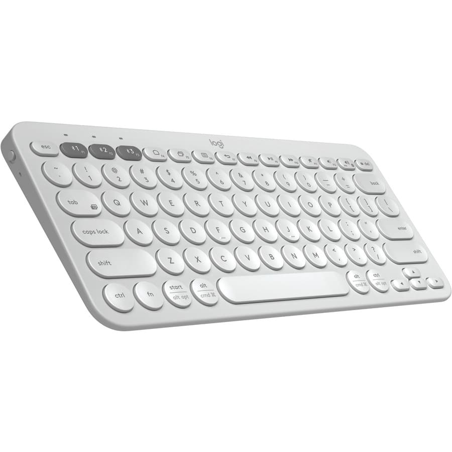 Logitech K380 multi-device Bluetooth keyboard in off-white with slim compact design