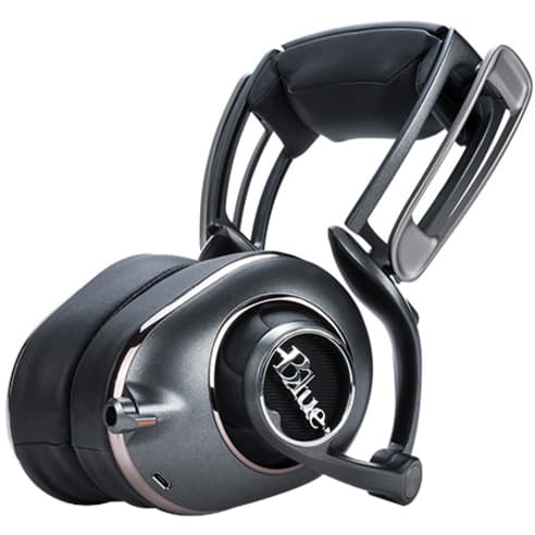 Black Blue Mix Fi studio headphones with over-the-ear binaural earcups and built-in audiophile amp