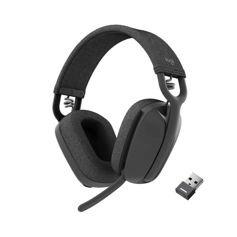 Logitech Zone Vibe 125 Graphite wireless Bluetooth over-ear headset with built-in microphone