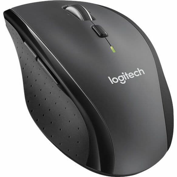 Logitech Marathon M705 wireless mouse, full-size shape, additional side buttons visible