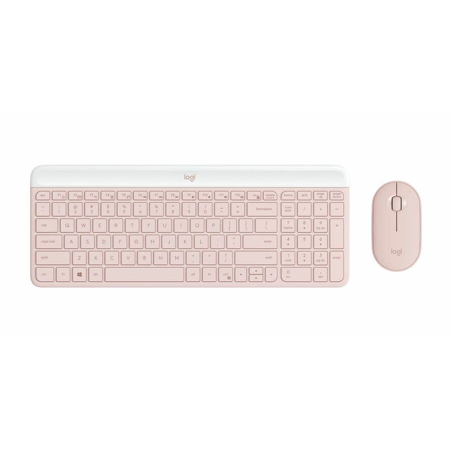 Logitech MK470 slim wireless keyboard and mouse combo in Rose for compact workspaces