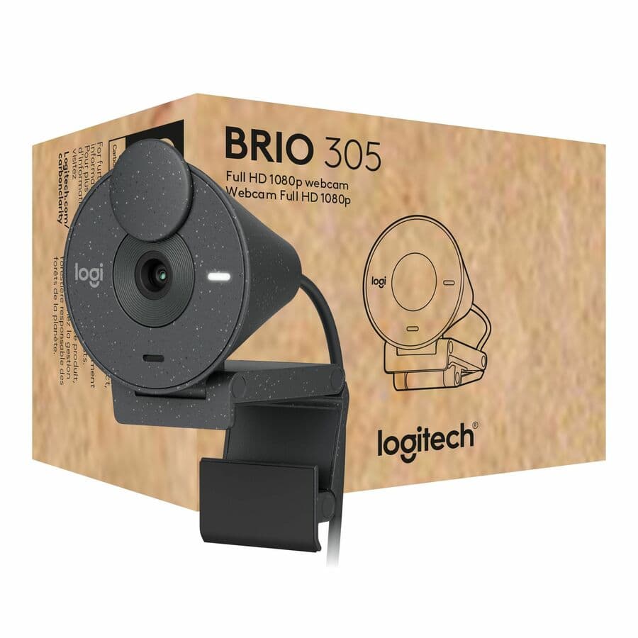 Logitech Brio 305 1080p black webcam with clip mount and USB-C connection