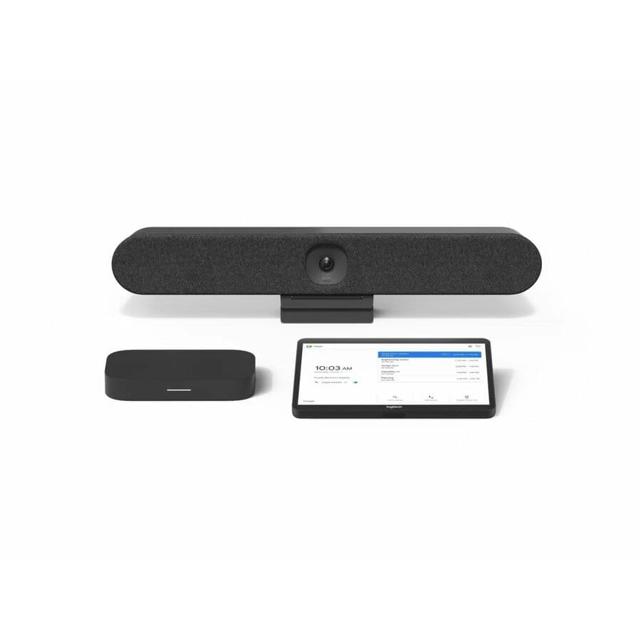 Logitech Rally Bar huddle room bundle with Tap controller and Meet Compute for Google Meet Rooms